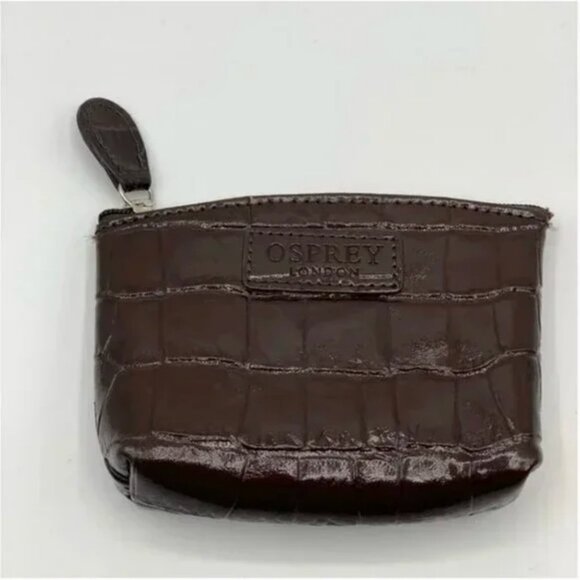Osprey London Brown Croc Embossing Leather Coin Purse - Picture 1 of 7